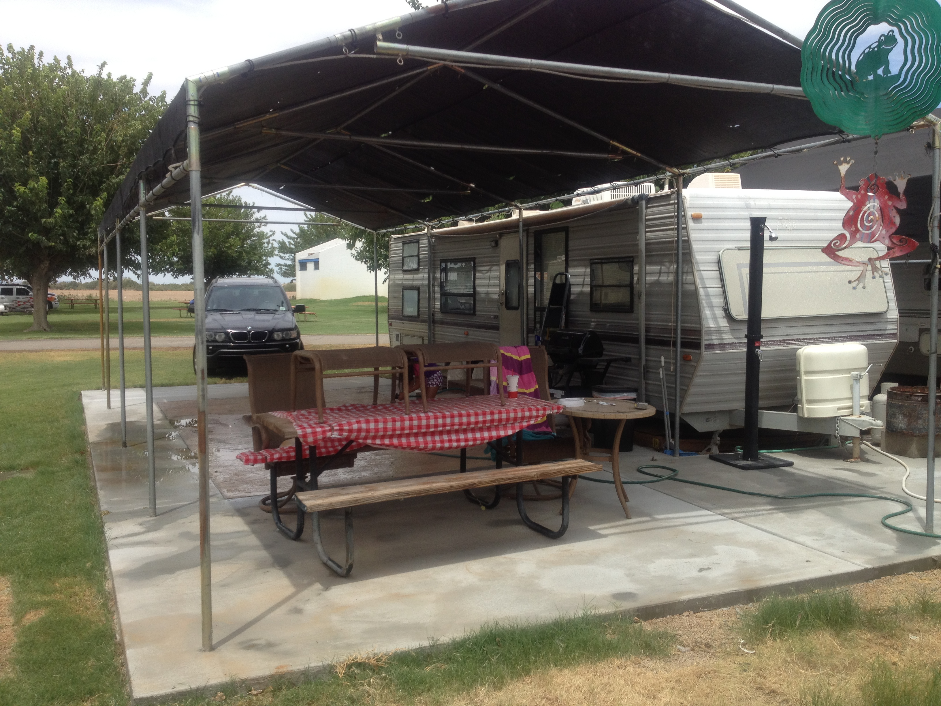 The original travel trailer at the river campsite, 2012